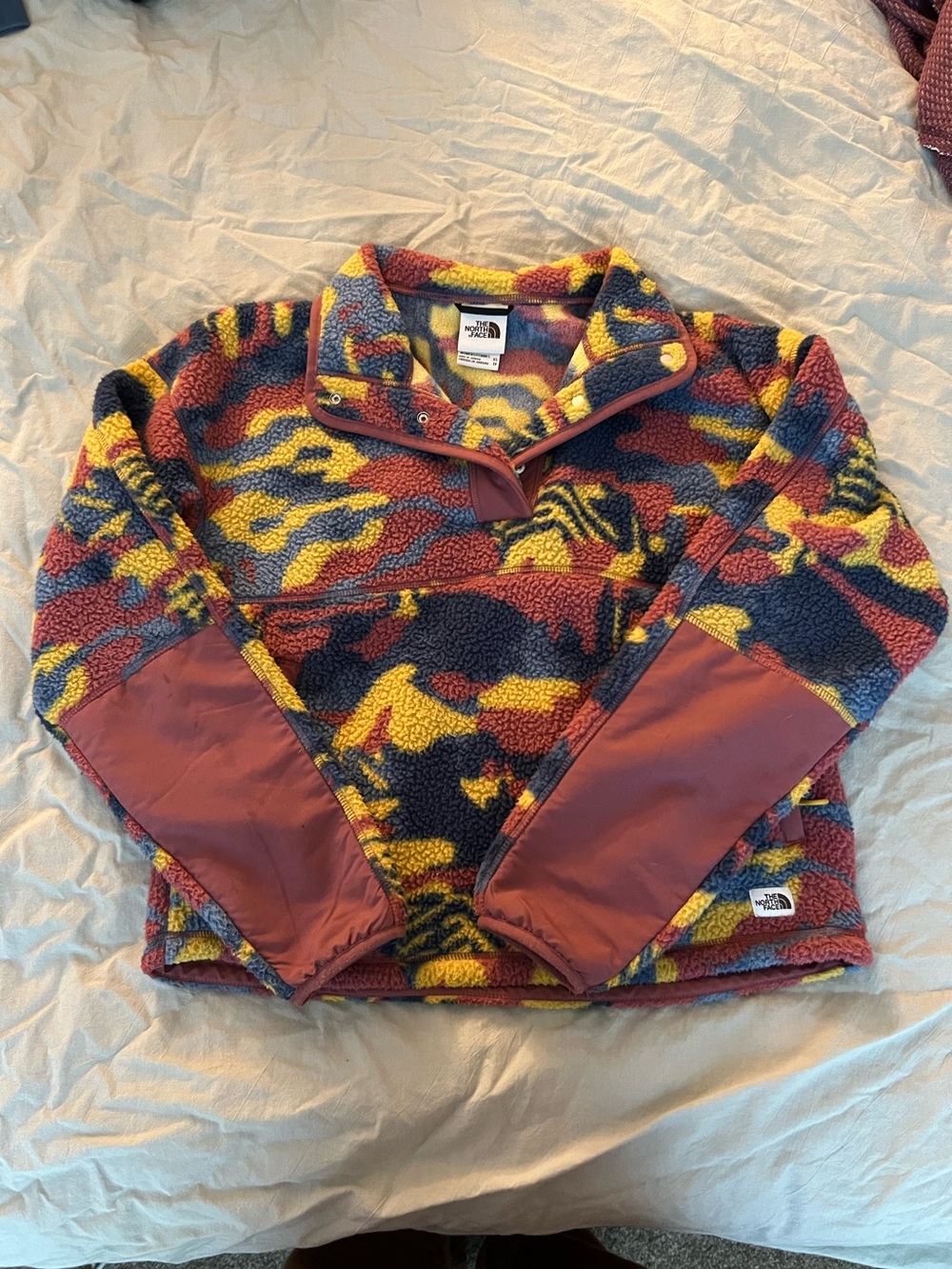 The North Face Women’s Multicolor Fleece Pullover - Red, Yellow, Navy